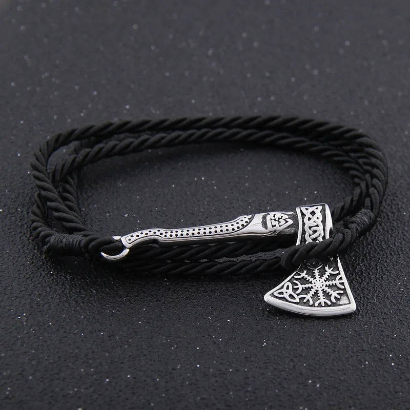 Men's Jewelry Axe Wrap Viking Bracelet Men's Leather Accessories Silver Color Hatchet Handmade Pirate Bracelet For Male