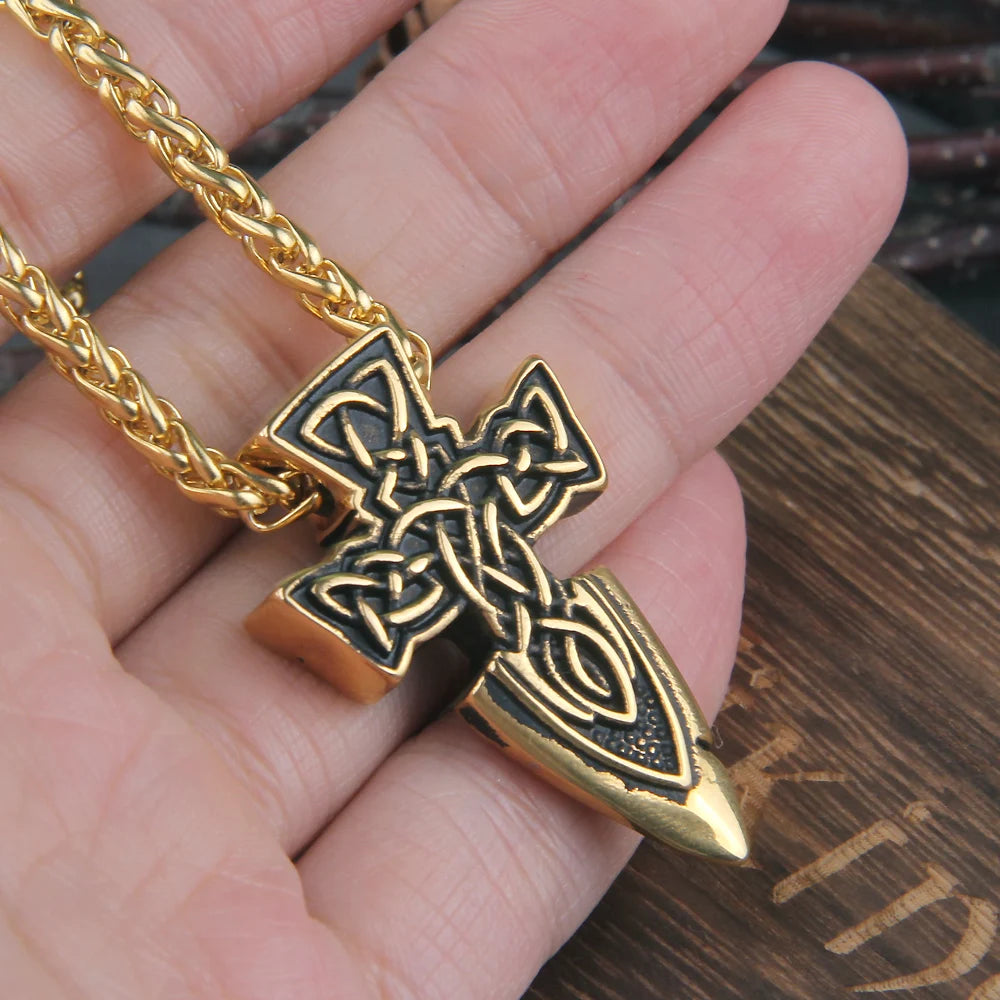 nordic freyr sword amulet stainless steel viking pendant necklace with wooden box as gift