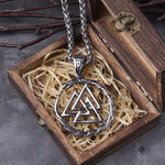 Never Fade Men Stainless steel Viking Self-devourer Ouroboros Valknut Amulet dragon Pendant Necklace with vikings wooden box