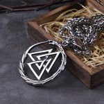 Never Fade Men Stainless steel Viking Self-devourer Ouroboros Valknut Amulet dragon Pendant Necklace with vikings wooden box