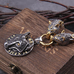 Gold Trimmed King Chain With Dragon Heads & Fenrir Pendant