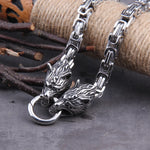 Gold Trimmed King Chain With Dragon Heads & Fenrir Pendant