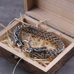 Never Fade Rock Viking Dragon Charm Bracelet Men's Stainless Steel Mesh Chain silver color Wolf Punk Bracelets Biker Jewelry
