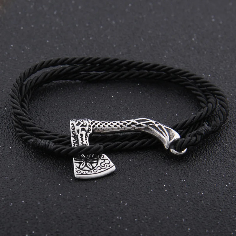 Men's Jewelry Axe Wrap Viking Bracelet Men's Leather Accessories Silver Color Hatchet Handmade Pirate Bracelet For Male