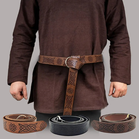 Medieval Embossed PU Leather O Ring Belt