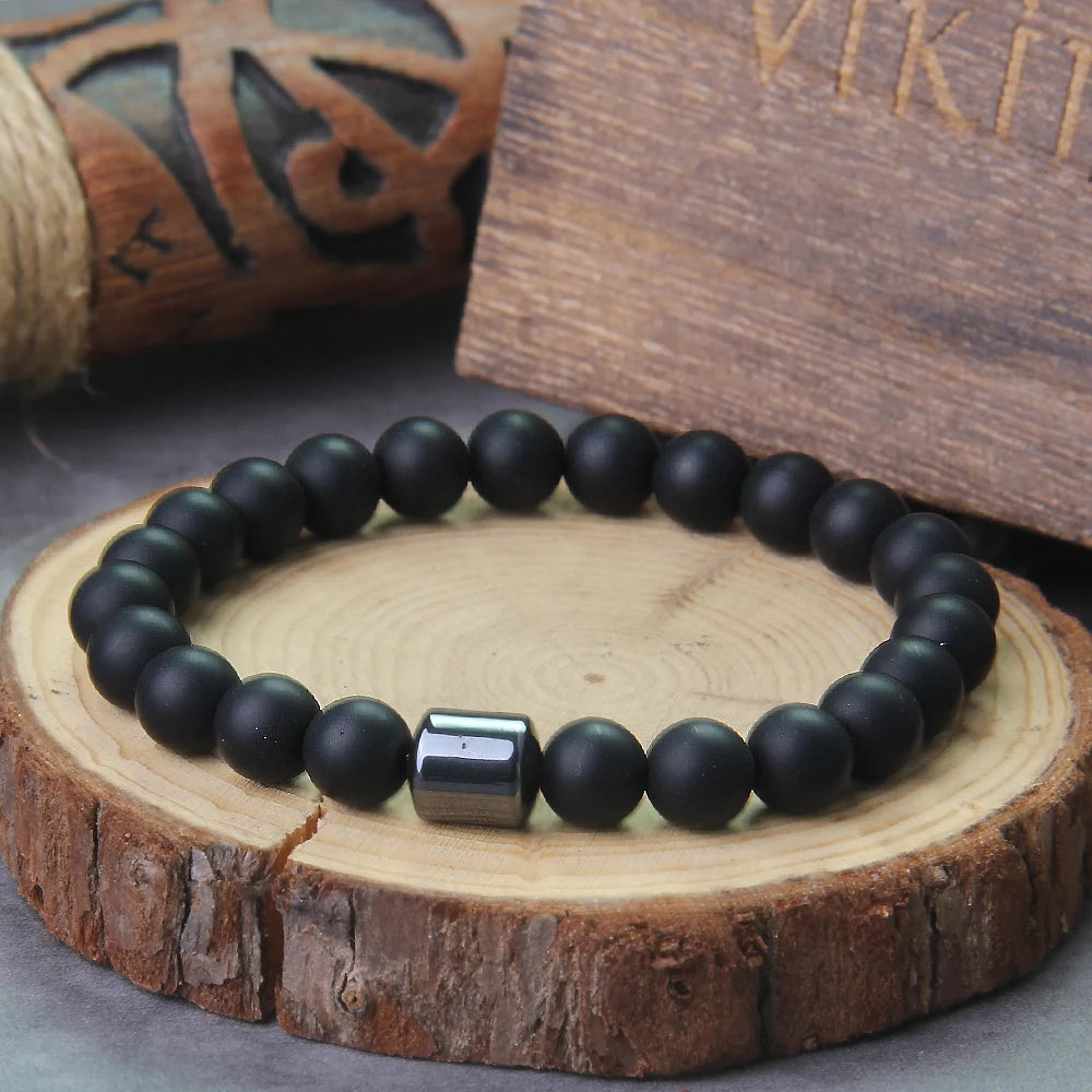 Stainless steel Runes Beads Men Bracelet Viking Rune Bracelet Fashion Charm Beads Bracelet wooden box
