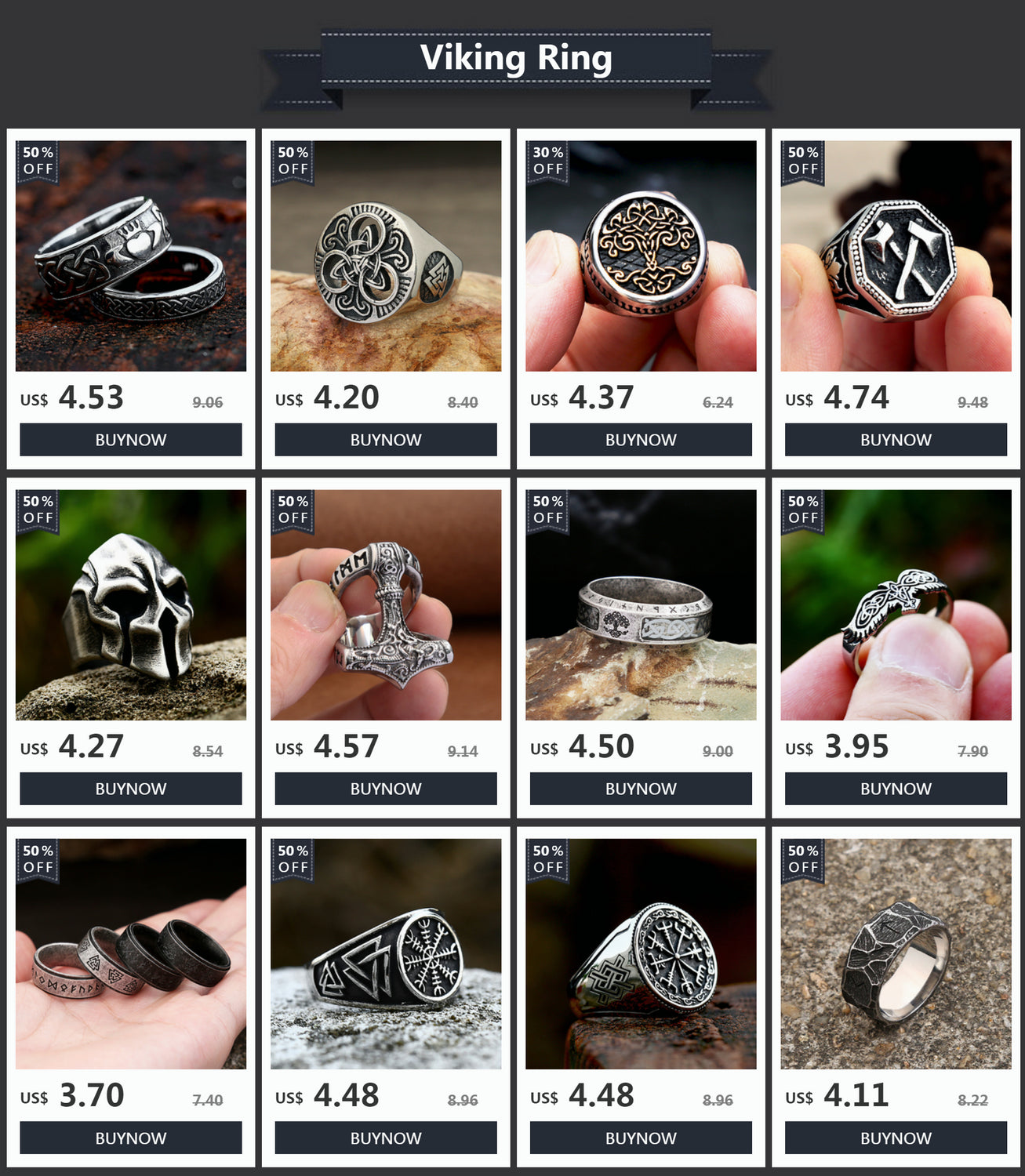 Viking Nordic Celtic Knot Couple Love Rings Stainless Steel Fashion Hip Hop Unisex Finger Ring Punk Retro Jewelry Memorial Gifts
