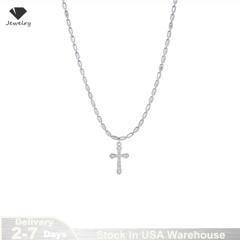 Real Pure 925 Sterling Silver Simple Cross Pendant Necklaces for Men and Women Couples Viking Christian Jewelry Ships from USA