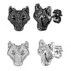 Boniskiss 4pcs Punk Norse Viking Runes Fenrir Wolf Head Amulet Earrings Hip Hop Stainless Steel Stud 20G for Men Women Unisex