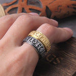 Steel soldier rotating viking rune ring stainless steel men nordic myth religious jewelry with wooden box as gift