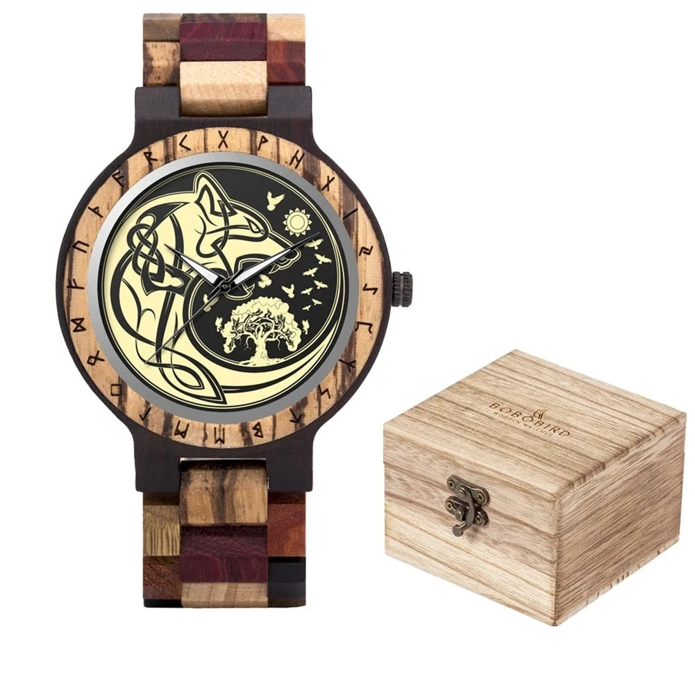 Viking Wooden Watch - Fenrir Wolf