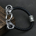 Viking Goat Head Bracelets Men Stainless Steel Vintage Viking Bangles rune Amulet Leather Icelandic Jewelry