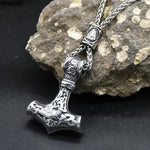 Norse Vikings Thor's Hammer Mjolnir Scandinavian Rune Amulet Keychain Stainless Steel Vegvisir Anchor Pendant Male Jewelry