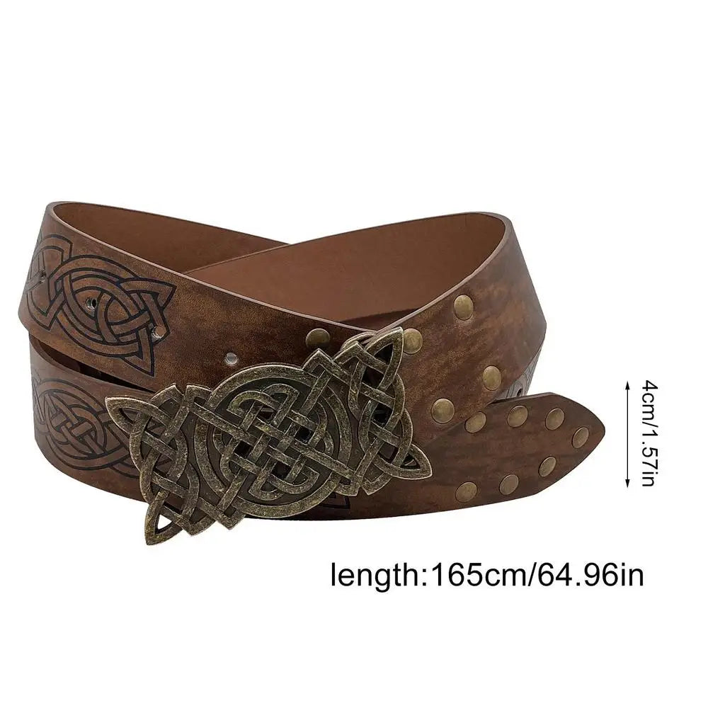 Medieval Vintage Belt Renaissance Viking Belt For Men Faux Leather Embossed Cosplay Belt With Embossed Buckle For Stage Show