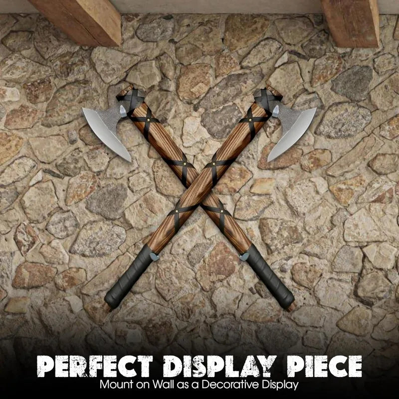 Pair of Ragnar Lothbrok Viking Axes – Hand-Forged High Carbon Steel Norse Bearded Axes Handcrafted Ash Wood Handles