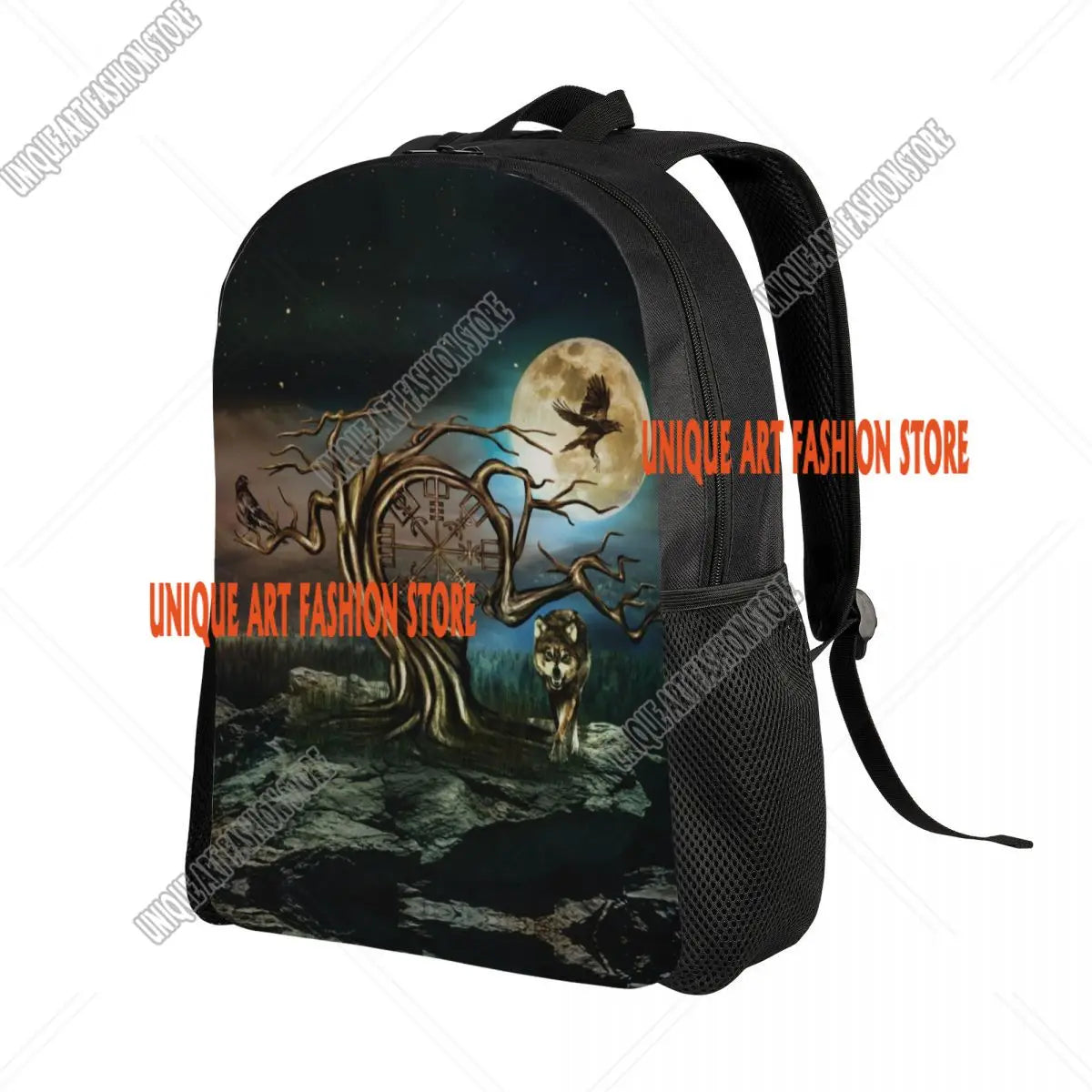 Viking Vegvisir Tree Of Life Backpack for Men School College Student Bookbag Fits 15 Inch Laptop Vikings Valhalla Moon Wolf Bags