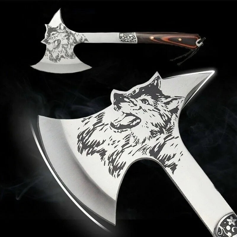 High Hardness Stainless Steel Survival Axe Multi-function Outdoor Camping Tactical Wolf-head Axe Hunting Tools Portable Tomahawk