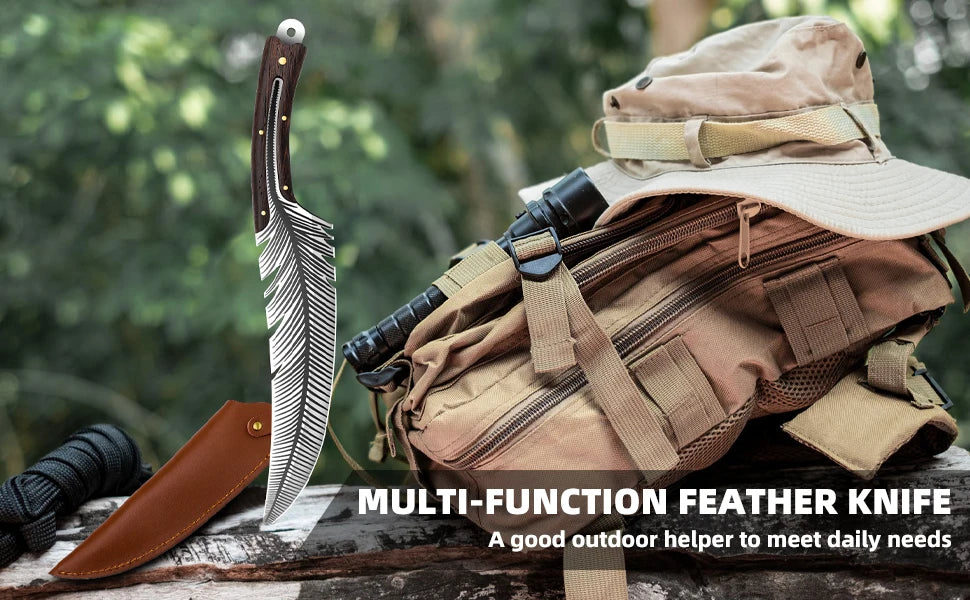 Feather Knife Hand Forged Viking Butcher Knife Boning for Meat Cutting Japanese Chef Knives with Sheath for kitchen Cooking