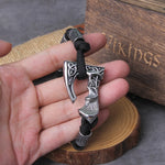 Never Fade Viking Axe punk beads bracelet for men stainless steel fashion climbing rope Jewelry with wooden box as gift