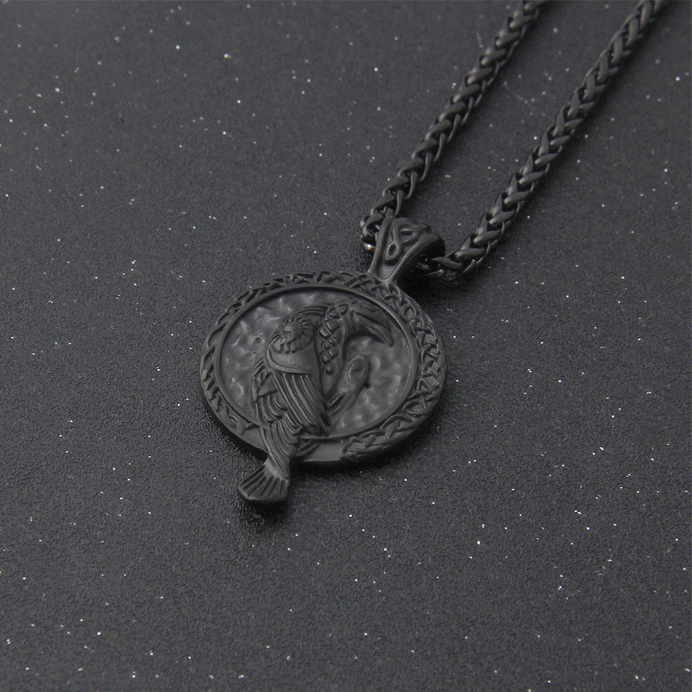 Gold Color Eagle Crow Necklace Men Viking Raven Amulet Stainless Steel Odin Rune Pendant Norse Mythology Jewelry Gift Never Fade