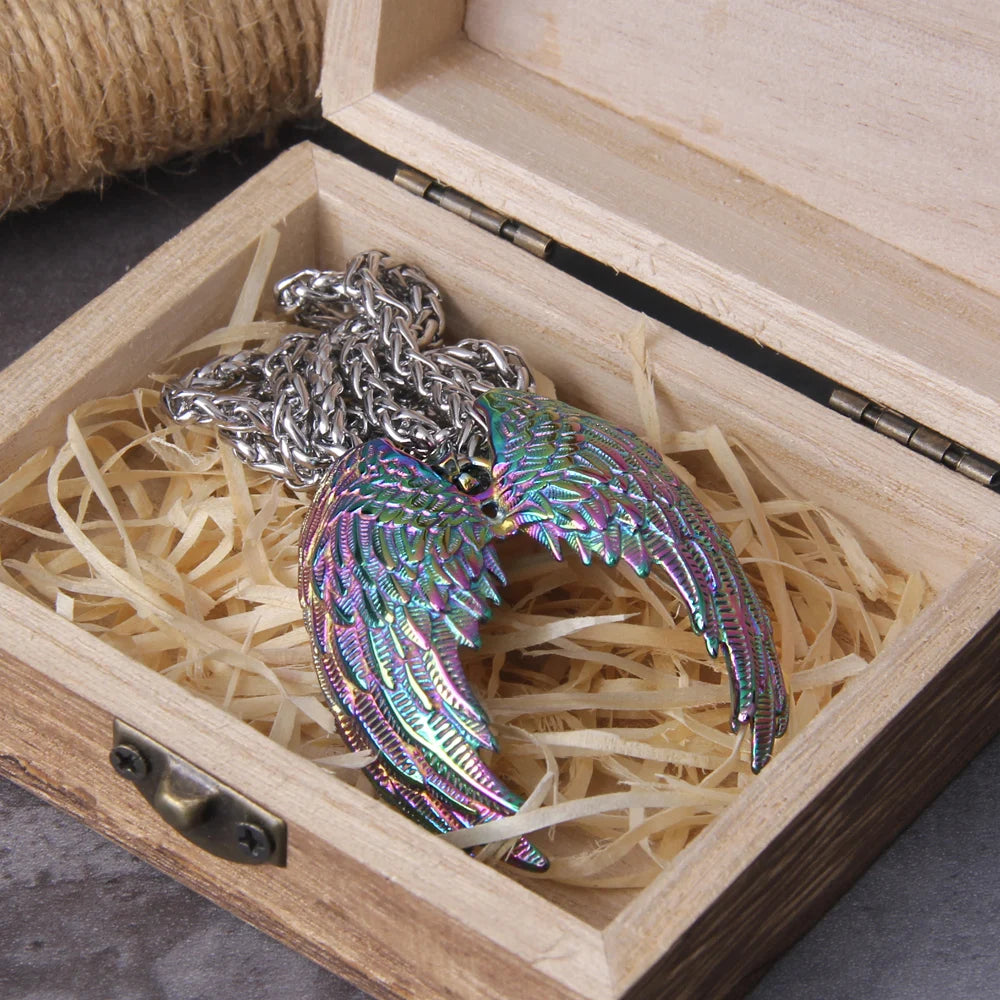 Classic Angel Wings Pendant necklace For Man Stainless Steel Good Detail Fashion Jewelry with wooden box as gift
