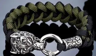 Never Fade Rock Viking Wolf Bracelet Men's handmade cord Wolf Bead Punk Bracelets Biker Jewelry