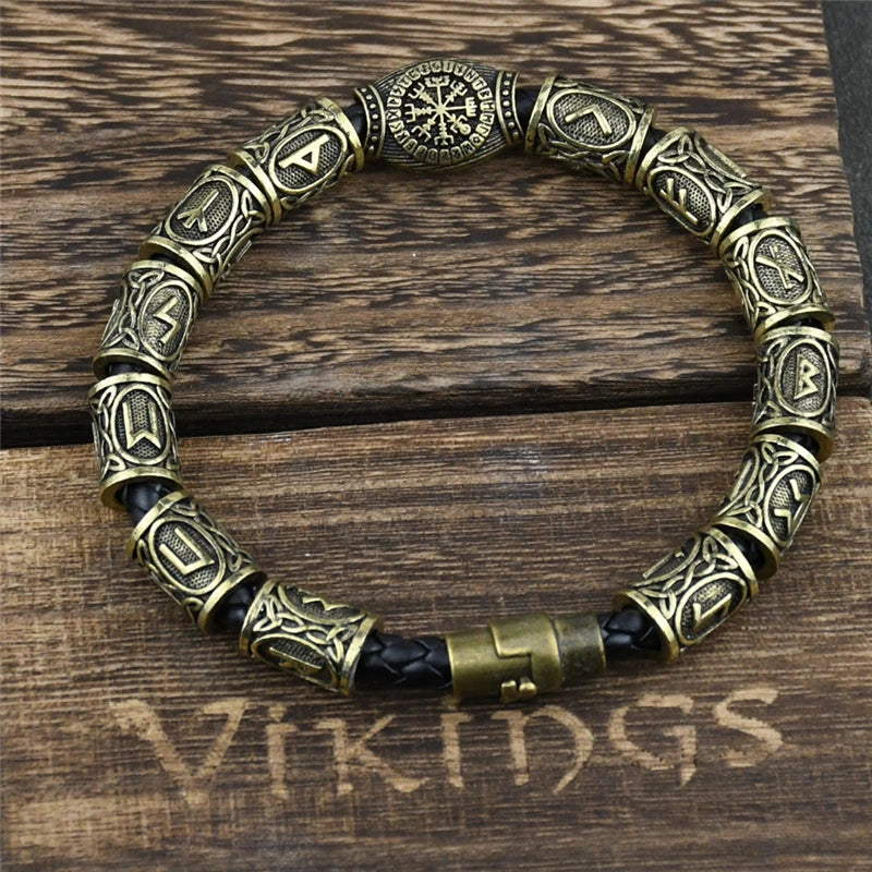 Norse Runes Bracelet Vikingo 13Pcs Runes Beads Vegvisir Compass Amulet Viking Bracelet Slavic Accessorier