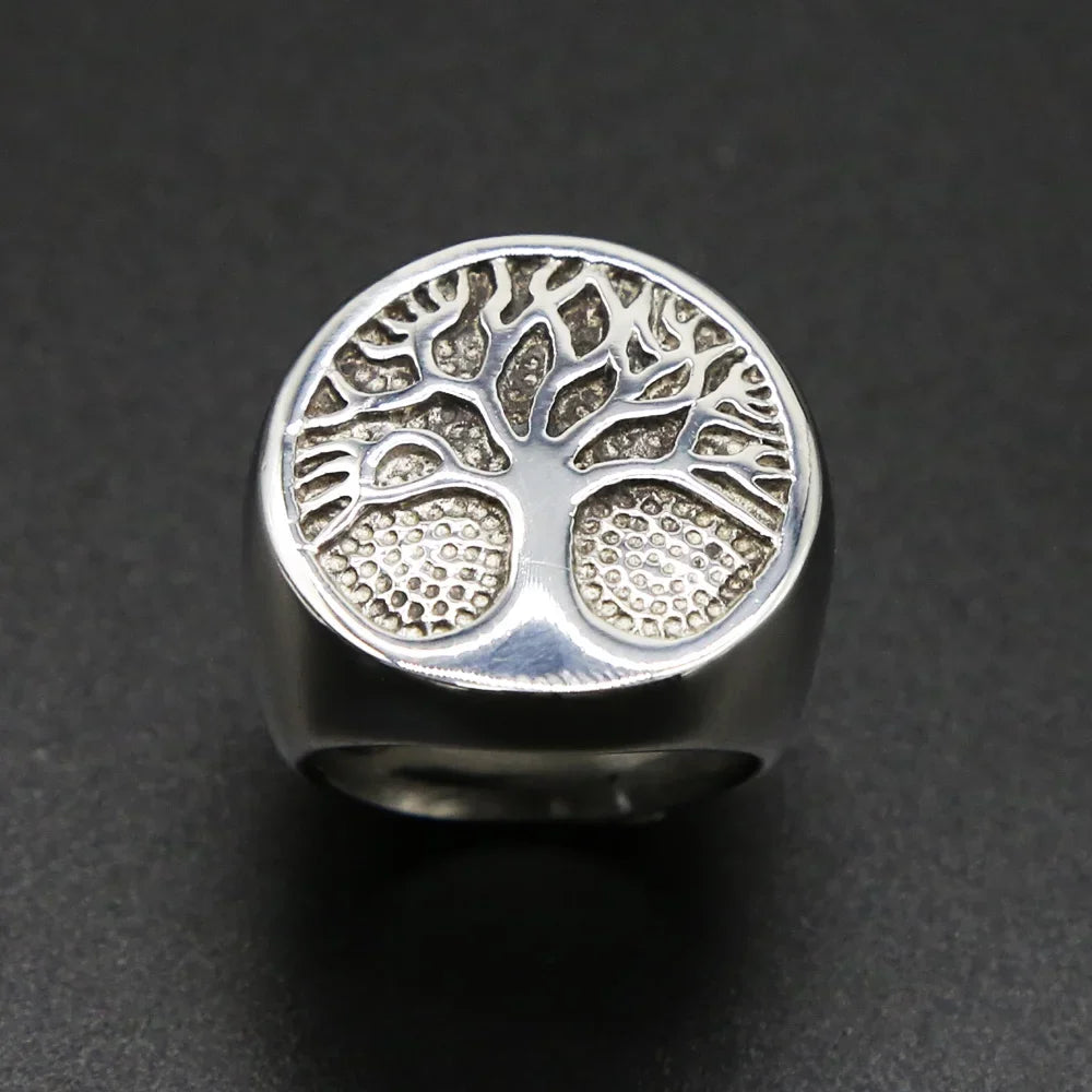 Punk Stainless Steel Tree of Life Ring Classic Men Viking Amulet Ring Fashionable Male Jewelry Dropshipping Store