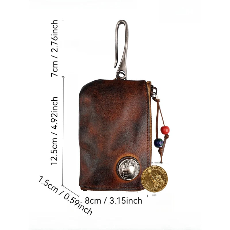 1pc Viking Sporran Portable Bourbon Brown Handcrafted Thick Leather Waist Bag Change Holder Keychain Coin Purse Wallet for Men