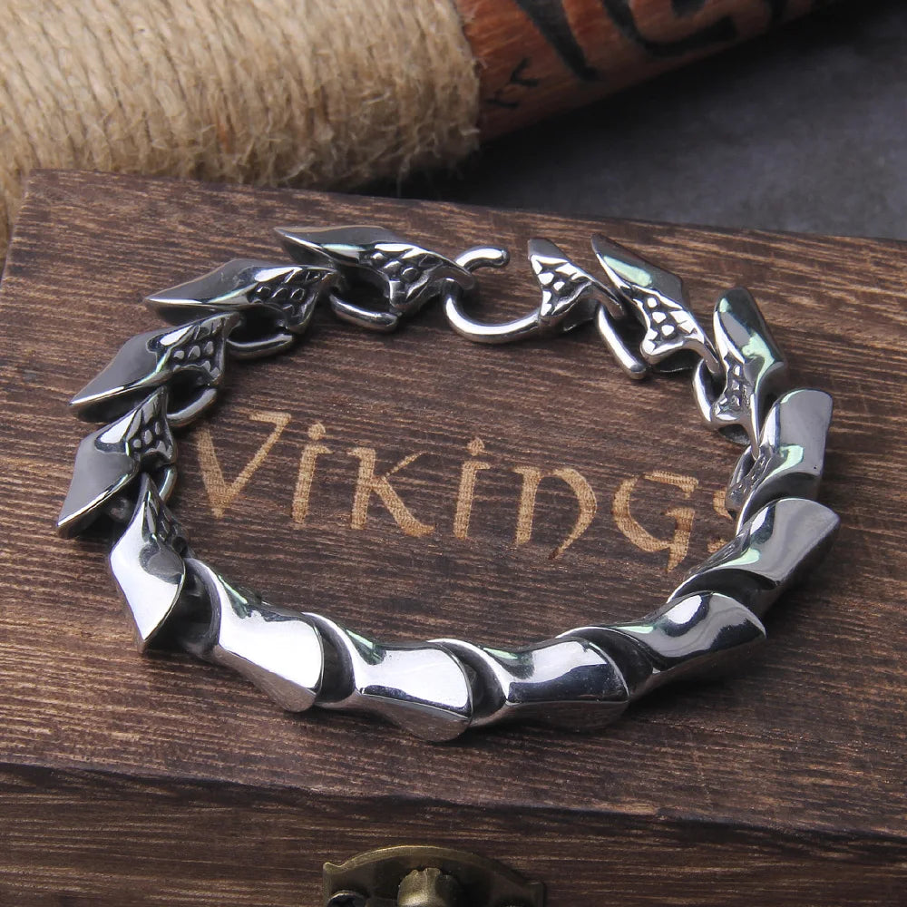 Viking Ouroboros vintage punk bracelet for men stainless steel fashion Jewelry hippop street culture