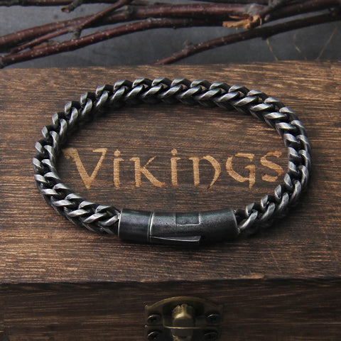 Vintage Chain Link Men Bracelet Handmade Punk Rock Stainless Steel Motorcycle Bracelets Male Hand Jewelry Boyfriend with box