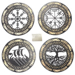 4PCS Set Round Wall Art Nordic Viking Runes Wooden Wall Decor Celtic Family Trees Viking Decor Amulet Sign Home Office Decor