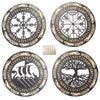 4PCS Set Round Wall Art Nordic Viking Runes Wooden Wall Decor Celtic Family Trees Viking Decor Amulet Sign Home Office Decor