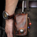 1pc Viking Sporran Portable Bourbon Brown Handcrafted Thick Leather Waist Bag Change Holder Keychain Coin Purse Wallet for Men