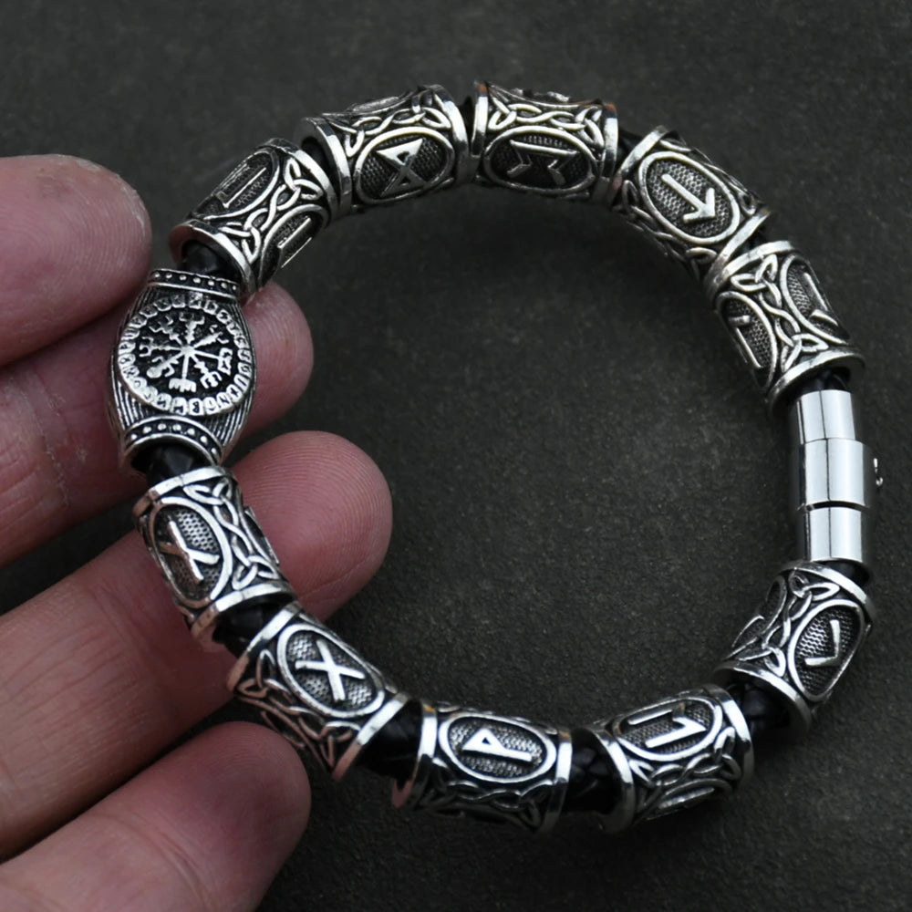 Norse Runes Bracelet Vikingo 13Pcs Runes Beads Vegvisir Compass Amulet Viking Bracelet Slavic Accessorier