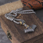 Norse Scandinavian Vienna Viking Valknut Necklace Men Vintage Stainless Steel Mjolnir Thor's Hammer Pendant Necklace Jewelry