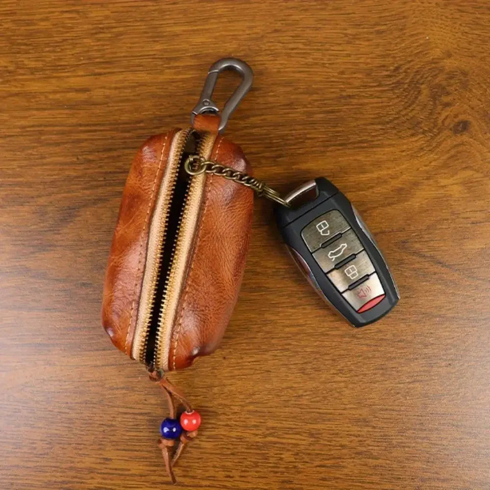 Hand-polished and leather key bag Men's retro waist hanging antique storage bag Cowhide key bag Viking wallet