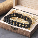 Punk Rock Stainless Steel Biker Mens Bracelet Link Chain Motorcycle Bike Bicycle Chain Bracelets Bangles Jewelry with wood box　