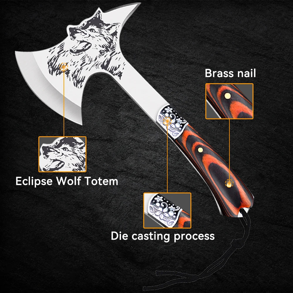 High Hardness Stainless Steel Survival Axe Multi-function Outdoor Camping Tactical Wolf-head Axe Hunting Tools Portable Tomahawk