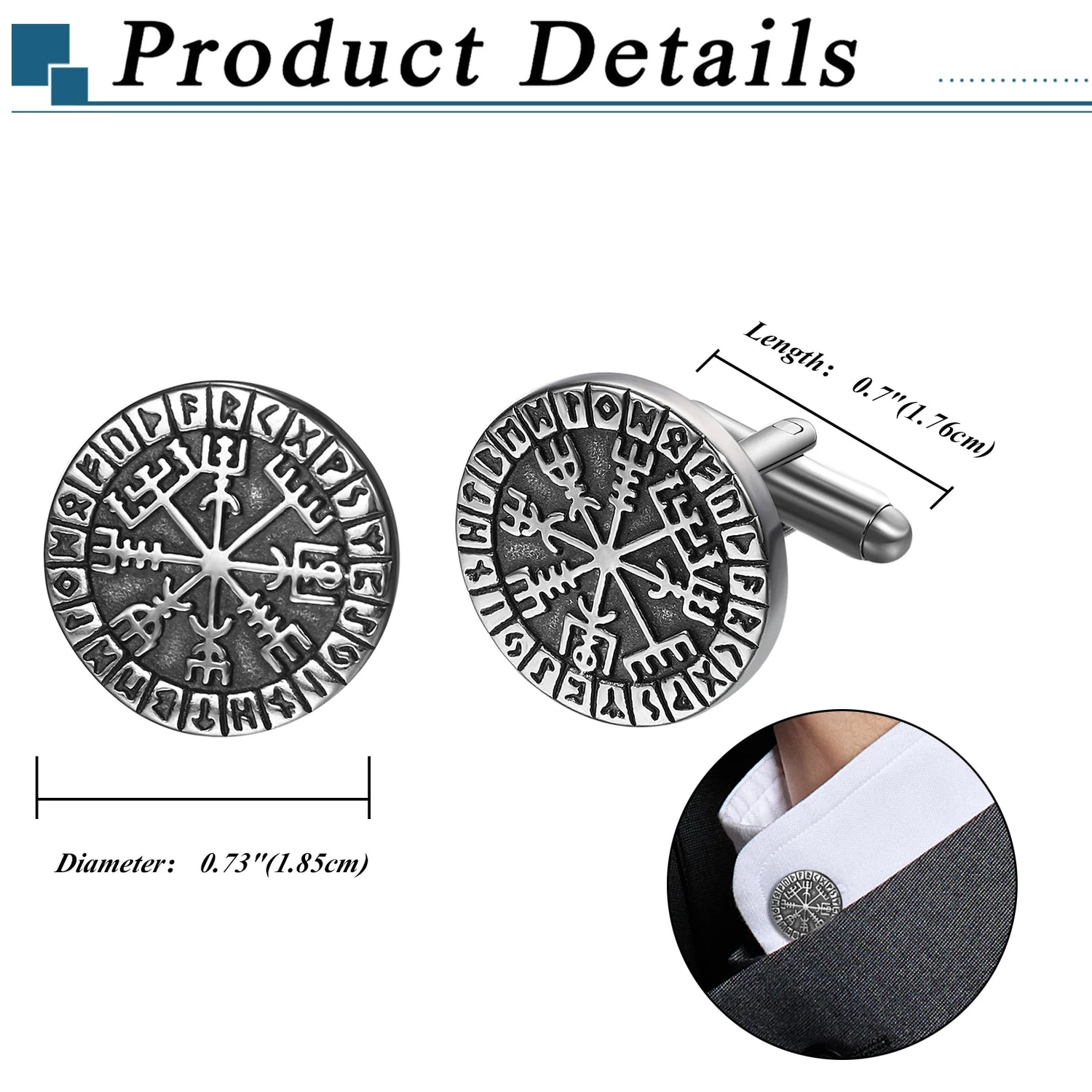 BONISKISS Men's Stainless Steel Cufflinks Nordic Viking Odin Compass Symbol Rune Cufflinks The Best Gift for Father Husband Son