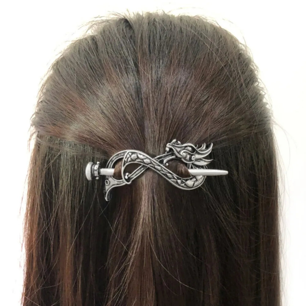 5 Pcs Viking Celtic Long Hair Clips - Vintage Silver Celtic Knot Hair Stick Jewellery Hair Slide and Metal Hairpin Barrettes