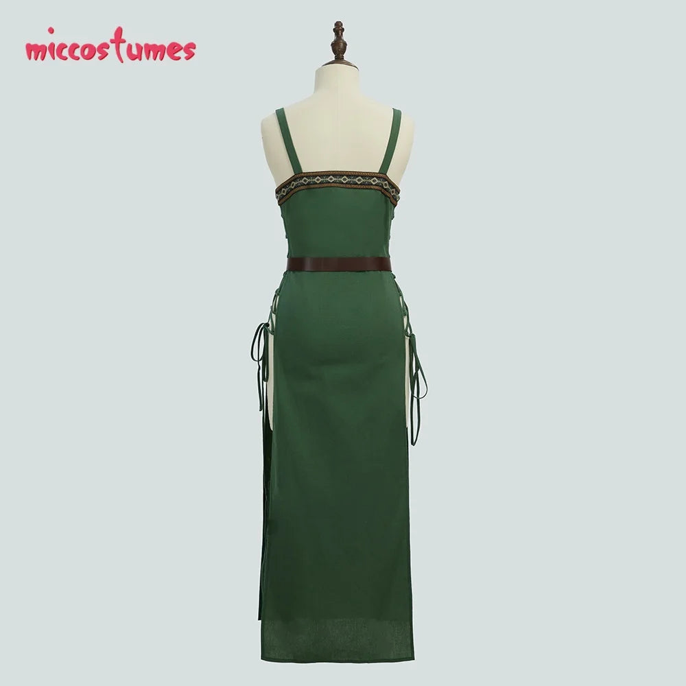 Miccostumes Women's Green Medieval Dress Viking Apron Medieval Strappy Over Dress with Belt