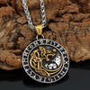 Viking Wolf  Rune Pendant Necklace Trendy Men Long