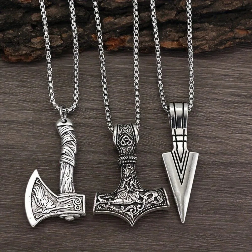 Viking Necklace for Men - Viking Thors Hammer/Norse Compass/Celtic Knot/Wolf/Norse Amulet Pendant Necklace