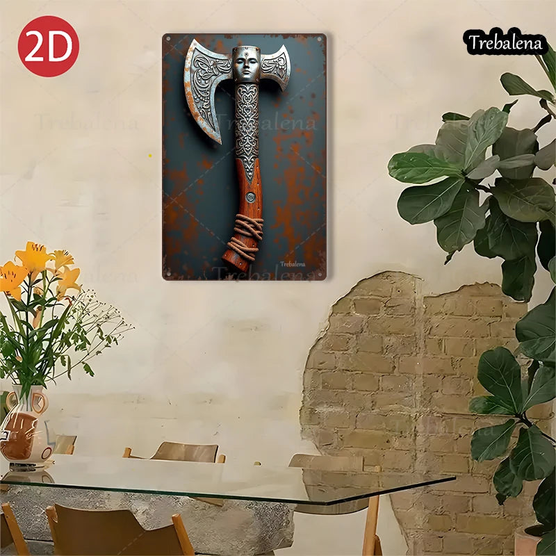 1PC 2D Flat 8*12inch Metal Sign Viking Axe Art Rustic Style Wall Decor