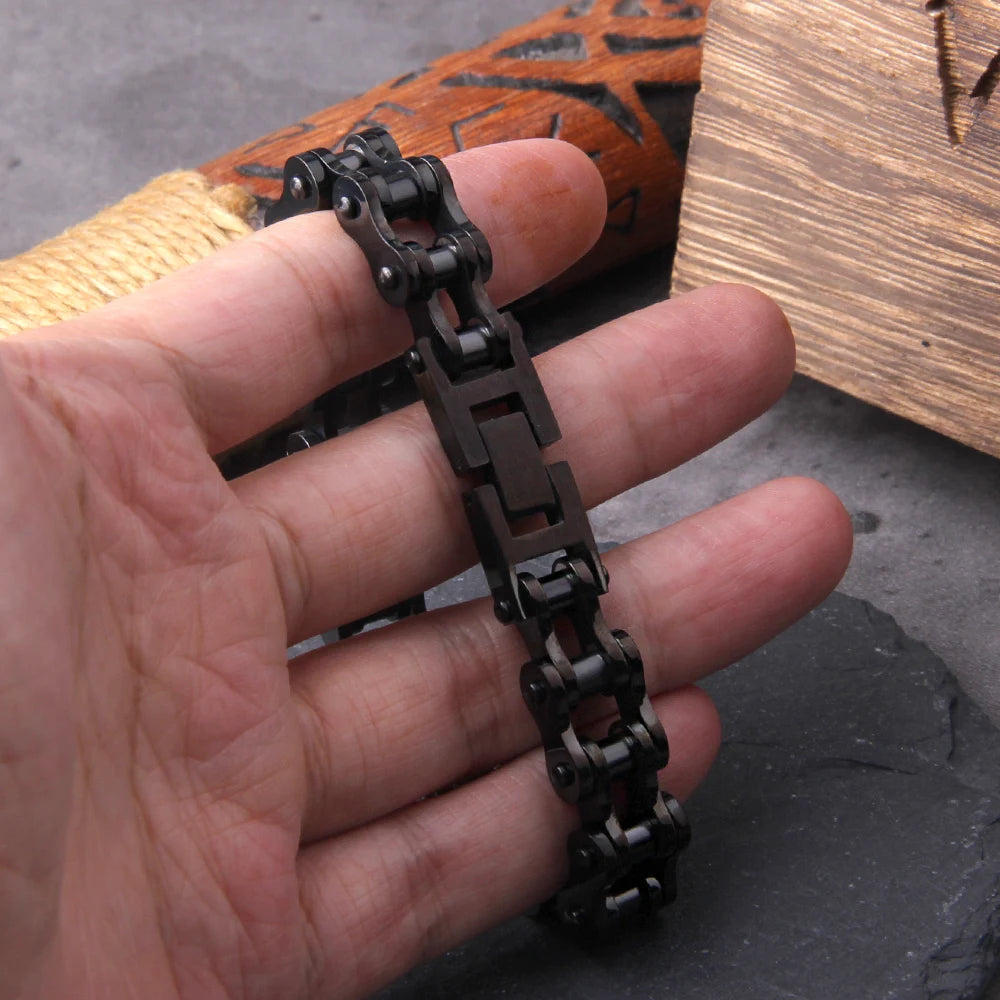Punk Rock Stainless Steel Biker Mens Bracelet Link Chain Motorcycle Bike Bicycle Chain Bracelets Bangles Jewelry with wood box　