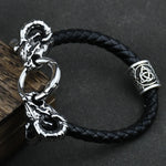Viking Goat Head Bracelets Men Stainless Steel Vintage Viking Bangles rune Amulet Leather Icelandic Jewelry