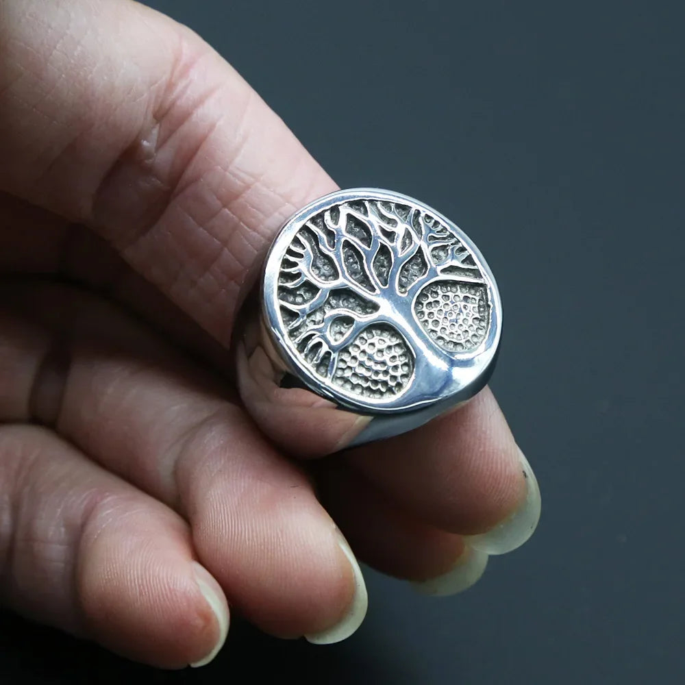 Punk Stainless Steel Tree of Life Ring Classic Men Viking Amulet Ring Fashionable Male Jewelry Dropshipping Store