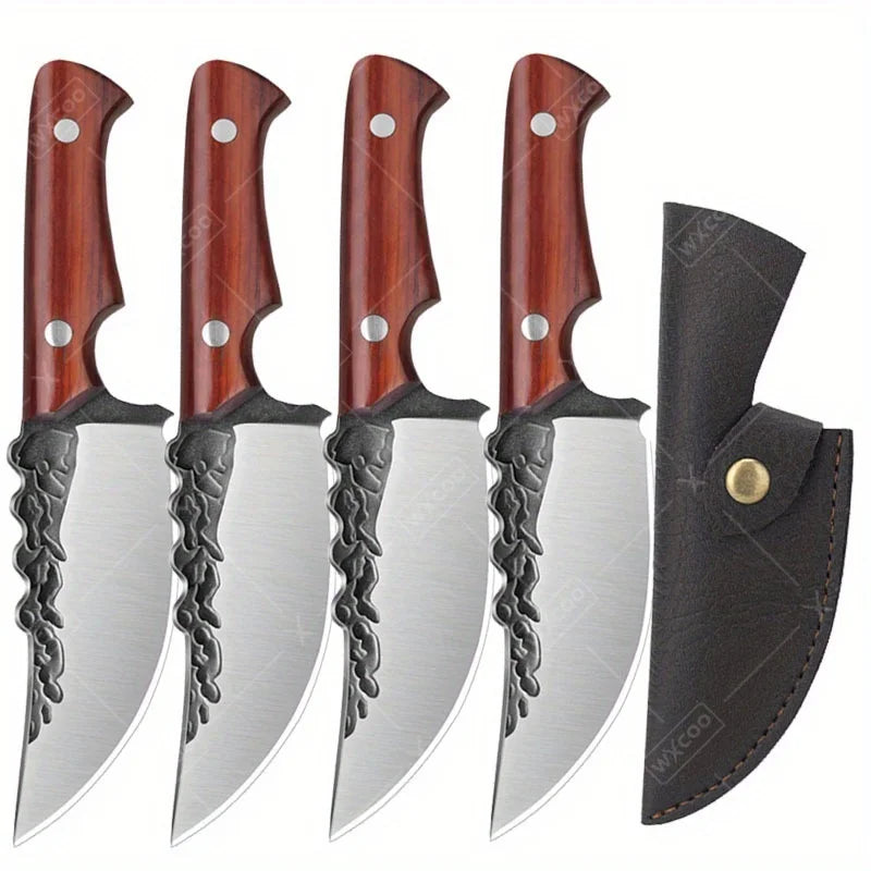 Hand Forged Cooking Knife With Professional Utility Cleaver Stainless Steel Outdoor Camping Knife Red Pear Wood Handle Vegetable