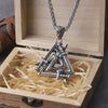 Stainless Steel Sword Valknut Necklace Packed by Wooden Box as Gift - Perfect Viking Jewelry for Men